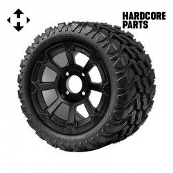 12" Matte Black 'CYCLOPS' Golf Cart Wheels and 20"x10"-12" DOT rated Mud-Terrain/All-Terrain tires - Set of 4, includes Matte Black 'SS' center caps and 1/2"-20 lug nuts