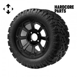 12" Matte Black 'CYCLOPS' Golf Cart Wheels and 22″x10.5″-12″ STINGER On-Road/Off-Road DOT rated All-Terrain tires - Set of 4, includes Matte Black 'SS' center caps and 12x1.25 lug nuts