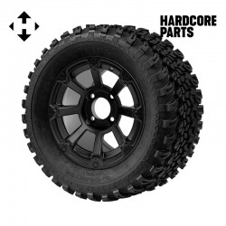12" Matte Black 'CYCLOPS' Golf Cart Wheels and 23″x10.5″-12″ All-Terrain tires - Set of 4, includes Matte Black 'SS' center caps and 1/2"-20 lug nuts