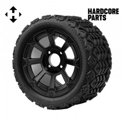 12" Matte Black 'CYCLOPS' Golf Cart Wheels and 20"x10"-12" DOT rated All-Terrain tires - Set of 4, includes Matte Black 'SS' center caps and 1/2"-20 lug nuts
