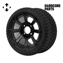 12" Matte Black 'CYCLOPS' Golf Cart Wheels and 215/35-12 DOT rated Low Profile tires - Set of 4, includes Matte Black 'SS' center caps and 12x1.25 lug nuts
