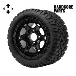 12" Black 'GRIZZLY' Golf Cart Wheels and 20″x10″-12″ STINGER On-Road/Off-Road DOT rated All-Terrain tires - Set of 4, includes Black 'SS' center caps and 12x1.25 lug nuts