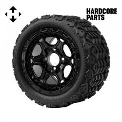 12" Black 'GRIZZLY' Golf Cart Wheels and 20"x10"-12" DOT rated All-Terrain tires - Set of 4, includes Black 'SS' center caps and 12x1.25 lug nuts