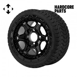 12" Black 'GRIZZLY' Golf Cart Wheels and 215/35-12 DOT rated Low Profile tires - Set of 4, includes Black 'SS' center caps and 12x1.25 lug nuts