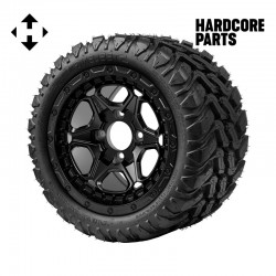 12" Matte Black 'GRIZZLY' Golf Cart Wheels and 20"x10"-12" DOT rated Mud-Terrain/All-Terrain tires - Set of 4, includes Matte Black 'SS' center caps and 12x1.25 lug nuts