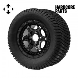 12" Matte Black 'GRIZZLY' Golf Cart Wheels and 23"x10.5"-12" Turf tires - Set of 4, includes Matte Black 'SS' center caps and 1/2"-20 lug nuts