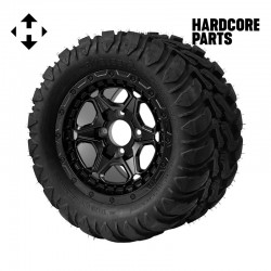 12" Matte Black 'GRIZZLY' Golf Cart Wheels and 22″x11″-12″  DOT rated Mud-Terrain/All-Terrain tires - Set of 4, includes Matte Black 'SS' center caps and 12x1.25 lug nuts