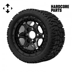 12" Matte Black 'GRIZZLY' Golf Cart Wheels and 215/40-12 GATOR On-Road/Off-Road DOT rated tires - Set of 4, includes Matte Black 'SS' center caps and 1/2"-20 lug nuts