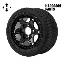 12" Matte Black 'GRIZZLY' Golf Cart Wheels and 215/35-12 DOT rated Low Profile tires - Set of 4, includes Matte Black 'SS' center caps and 1/2"-20 lug nuts