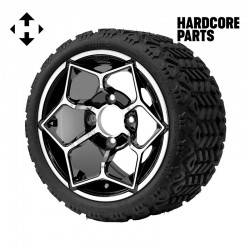 12" Machined/Black 'HAMMERHEAD' Golf Cart Wheels and 18"x8.5"-12" All-Terrain tires - Set of 4, includes Chrome 'SS' center caps and 12x1.25 lug nuts