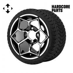 12" Machined/Black 'HAMMERHEAD' Golf Cart Wheels and 215/35-12 DOT rated Low Profile tires - Set of 4, includes Chrome 'SS' center caps and 1/2"-20 lug nuts