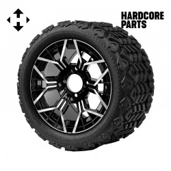 12" Machined/Black 'MANTIS' Golf Cart Wheels and 20"x10"-12" DOT rated All-Terrain tires - Set of 4, includes Chrome 'SS' center caps and 12x1.25 lug nuts