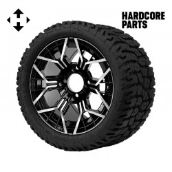 12" Machined/Black 'MANTIS' Golf Cart Wheels and 215/40-12 GATOR On-Road/Off-Road DOT rated tires - Set of 4, includes Chrome 'SS' center caps and 1/2"-20 lug nuts