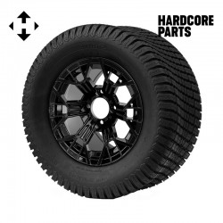 12" Black 'MANTIS' Golf Cart Wheels and 23"x10.5"-12" Turf tires - Set of 4, includes Black 'SS' center caps and 1/2"-20 lug nuts