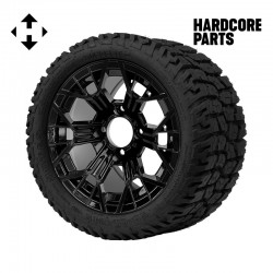 12" Black 'MANTIS' Golf Cart Wheels and 215/40-12 GATOR On-Road/Off-Road DOT rated tires - Set of 4, includes Black 'SS' center caps and 12x1.25 lug nuts