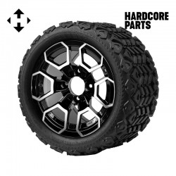 12" Machined/Black 'TALON' Golf Cart Wheels and 20"x10"-12" DOT rated All-Terrain tires - Set of 4, includes Chrome 'SS' center caps and 1/2"-20 lug nuts