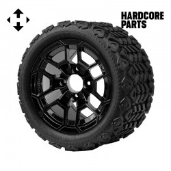 12" Black 'TALON' Golf Cart Wheels and 20"x10"-12" DOT rated All-Terrain tires - Set of 4, includes Black 'SS' center caps and 1/2"-20 lug nuts