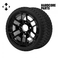 12" Black 'TALON' Golf Cart Wheels and 215/35-12 DOT rated Low Profile tires - Set of 4, includes Black 'SS' center caps and 1/2"-20 lug nuts