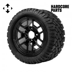 12" Matte Black 'TALON' Golf Cart Wheels and 20″x10″-12″ STINGER On-Road/Off-Road DOT rated All-Terrain tires - Set of 4, includes Matte Black 'SS' center caps and 1/2"-20 lug nuts