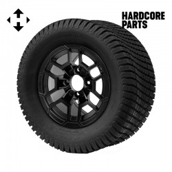 12" Matte Black 'TALON' Golf Cart Wheels and 23"x10.5"-12" Turf tires - Set of 4, includes Matte Black 'SS' center caps and 1/2"-20 lug nuts