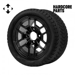 12" Matte Black 'TALON' Golf Cart Wheels and 215/40-12 (18.5″x8.5″-12″) DOT rated Low Profile tires - Set of 4, includes Matte Black 'SS' center caps and 1/2"-20 lug nuts