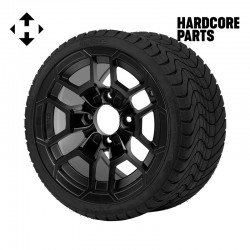 12" Matte Black 'TALON' Golf Cart Wheels and 215/35-12 DOT rated Low Profile tires - Set of 4, includes Matte Black 'SS' center caps and 12x1.25 lug nuts