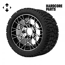 12" Machined/Black 'TARANTULA' Golf Cart Wheels and 215/40-12 GATOR On-Road/Off-Road DOT rated tires - Set of 4, includes Chrome 'SS' center caps and 12x1.25 lug nuts