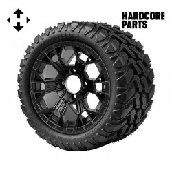 12" Matte Black 'MANTIS' Golf Cart Wheels and 20"x10"-12" DOT rated Mud-Terrain/All-Terrain tires - Set of 4, includes Matte Black 'SS' center caps and 1/2"-20 lug nuts