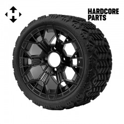 12" Matte Black 'Mantis' Wheel and Tire Combo - Set of 4, includes 'SS' center caps and lug nuts