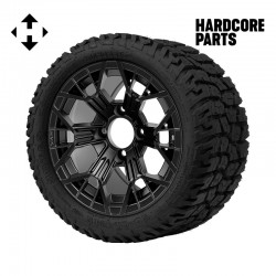 12" Matte Black 'MANTIS' Golf Cart Wheels and 215/40-12 GATOR On-Road/Off-Road DOT rated tires - Set of 4, includes Matte Black 'SS' center caps and 1/2"-20 lug nuts
