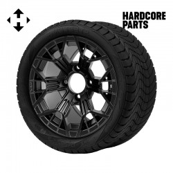 12" Matte Black 'MANTIS' Golf Cart Wheels and 215/40-12 (18.5″x8.5″-12″) DOT rated Low Profile tires - Set of 4, includes Matte Black 'SS' center caps and 12x1.25 lug nuts