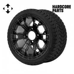 12" Matte Black 'MANTIS' Golf Cart Wheels and 215/35-12 DOT rated Low Profile tires - Set of 4, includes Matte Black 'SS' center caps and 1/2"-20 lug nuts