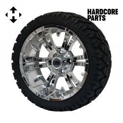 14" Chrome 'Vampire' Golf Cart Wheel and Tire Combo - Set of 4, includes 'SS' center caps and lug nuts