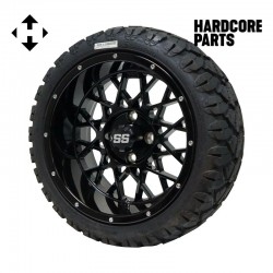 14" Black 'Venom' wheel Golf Cart Wheel and Tire Combo - Set of 4, includes 'SS' center caps and lug nuts