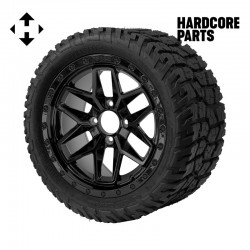 14" Black 'WIDOW' Golf Cart Wheels and 22"x10.5"-14" GATOR On-Road/Off-Road DOT rated All-Terrain tires - Set of 4, includes Black 'SS' center caps and 1/2"-20 lug nuts