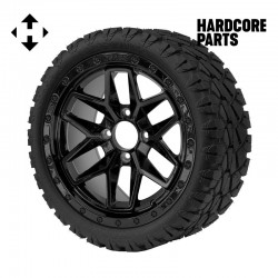 14" Black 'WIDOW' Golf Cart Wheels and 20"x8.5"-14 STINGER On-Road/Off-Road DOT rated All-Terrain tires - Set of 4, includes Black 'SS' center caps and 12x1.25 lug nuts