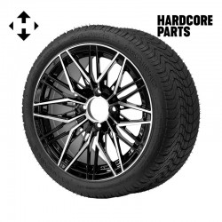 14" Machined/Black 'HORNET' Golf Cart Wheels and 205/30-14 (20"x8"-14") DOT rated Low Profile tires - Set of 4, includes Chrome 'SS' center caps and 12x1.25 lug nuts