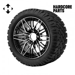 14" Machined/Black 'HORNET' Golf Cart Wheels and 23"x10.5"-14" STINGER On-Road/Off-Road DOT rated All-Terrain tires - Set of 4, includes Chrome 'SS' center caps and 1/2"-20 lug nuts