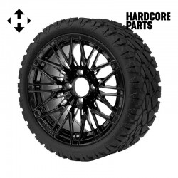 14" Black 'HORNET' Golf Cart Wheels and 20"x8.5"-14 STINGER On-Road/Off-Road DOT rated All-Terrain tires - Set of 4, includes Black 'SS' center caps and 1/2"-20 lug nuts
