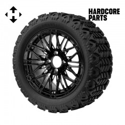 14" Black 'HORNET' Golf Cart Wheels and 23"x10"-14" DOT rated All-Terrain tires - Set of 4, includes Black 'SS' center caps and 1/2"-20 lug nuts