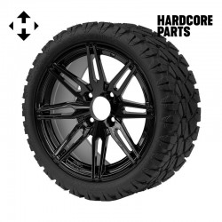 14" Black 'LYNX' Golf Cart Wheels and 20"x8.5"-14 STINGER On-Road/Off-Road DOT rated All-Terrain tires - Set of 4, includes Black 'SS' center caps and 12x1.25 lug nuts