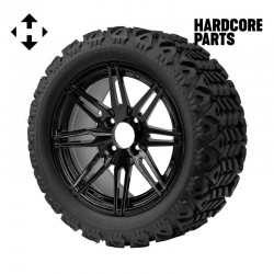 14" Black 'LYNX' Golf Cart Wheels and 23"x10"-14" DOT rated All-Terrain tires - Set of 4, includes Black 'SS' center caps and 12x1.25 lug nuts