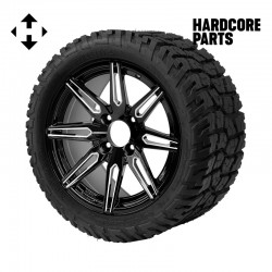 14" Machined/Black 'LYNX' Golf Cart Wheels and 22"x10.5"-14" GATOR On-Road/Off-Road DOT rated All-Terrain tires - Set of 4, includes Chrome 'SS' center caps and 1/2"-20 lug nuts