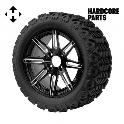 14" Machined/Black 'LYNX' Golf Cart Wheels and 23"x10"-14" DOT rated All-Terrain tires - Set of 4, includes Chrome 'SS' center caps and 1/2"-20 lug nuts