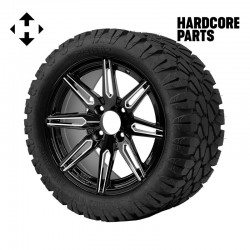 14" Machined/Black 'LYNX' Golf Cart Wheels and 23"x10.5"-14" STINGER On-Road/Off-Road DOT rated All-Terrain tires - Set of 4, includes Chrome 'SS' center caps and 1/2"-20 lug nuts