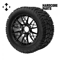 14" Black 'SABER TOOTH' Golf Cart Wheels and 22"x10.5"-14" GATOR On-Road/Off-Road DOT rated All-Terrain tires - Set of 4, includes Black 'SS' center caps and 1/2"-20 lug nuts