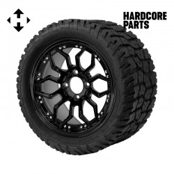 14" Black 'SCORPION' Golf Cart Wheels and 22"x10.5"-14" GATOR On-Road/Off-Road DOT rated All-Terrain tires - Set of 4, includes Black 'SS' center caps and 1/2"-20 lug nuts