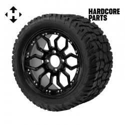 14" Black 'SCORPION' Golf Cart Wheels and 22"x10.5"-14" GATOR On-Road/Off-Road DOT rated All-Terrain tires - Set of 4, includes Black 'SS' center caps and 12x1.25 lug nuts