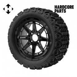 14" Black 'WOLVERINE' Golf Cart Wheels and 23"x10"-14" DOT rated All-Terrain tires - Set of 4, includes Black 'SS' center caps and 1/2"-20 lug nuts