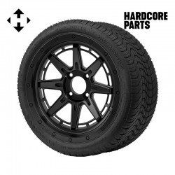 14" Matte Black 'WOLVERINE' Golf Cart Wheels and 20"x8.5"-14 STINGER On-Road/Off-Road DOT rated All-Terrain tires - Set of 4, includes Matte Black 'SS' center caps and 1/2"-20 lug nuts